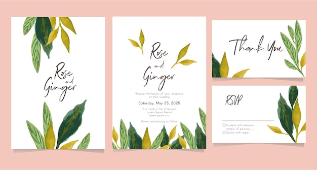 Watercolor wedding invitation card collection