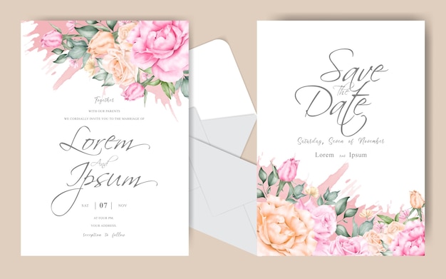 아름 다운 배열 꽃 수채화 결혼식 초대 카드 세트 템플릿