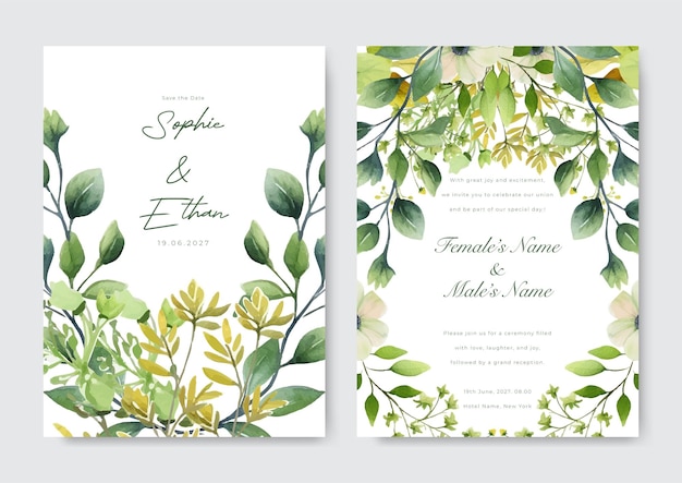 Vector watercolor wedding invitation card set template