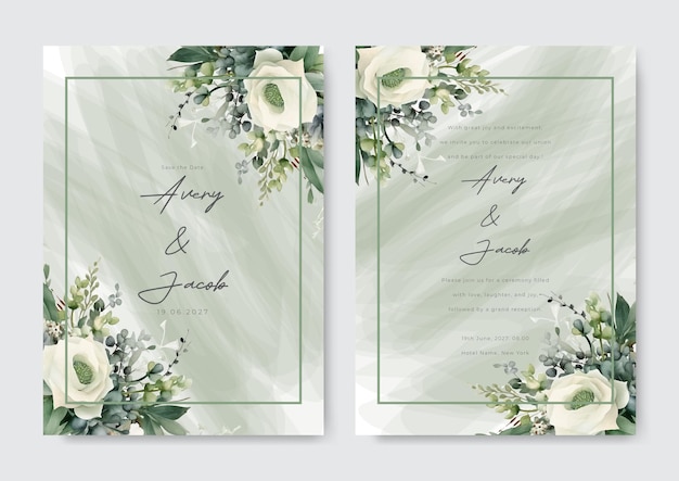 Vector watercolor wedding invitation card set template