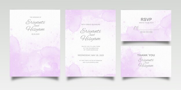 Watercolor wedding invitation card set