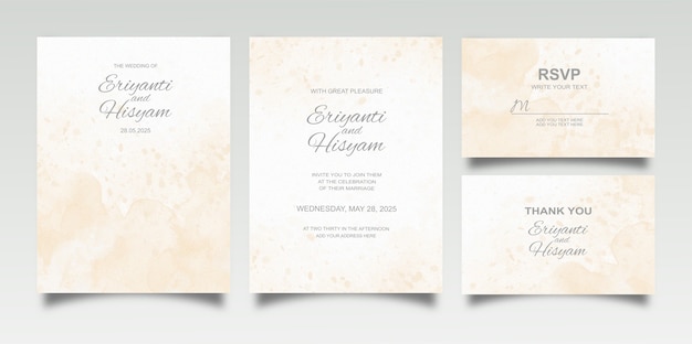 Vector watercolor wedding invitation card set