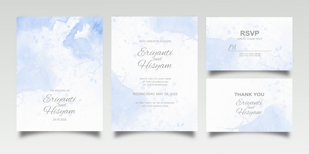 Watercolor wedding invitation card set