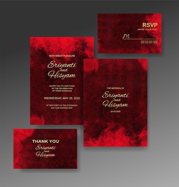 Watercolor wedding invitation card set