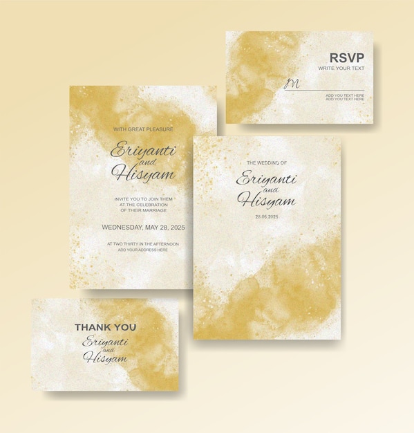 Vector watercolor wedding invitation card set