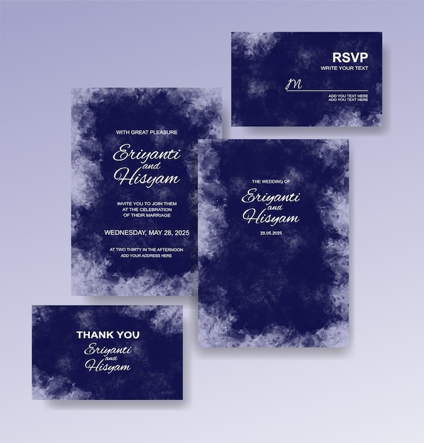 Watercolor wedding invitation card set