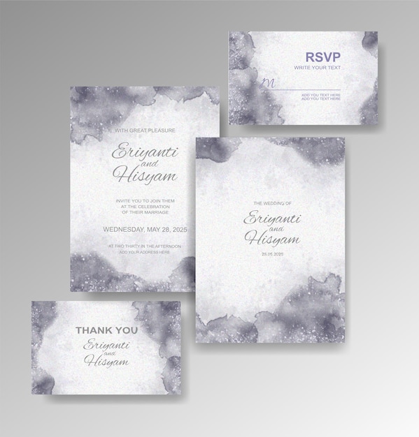 Watercolor wedding invitation card set