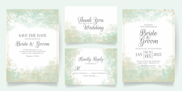 Vector watercolor wedding invitation card template set with floral decoration