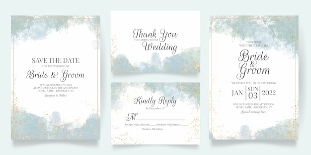 Watercolor wedding invitation card template set with floral decoration