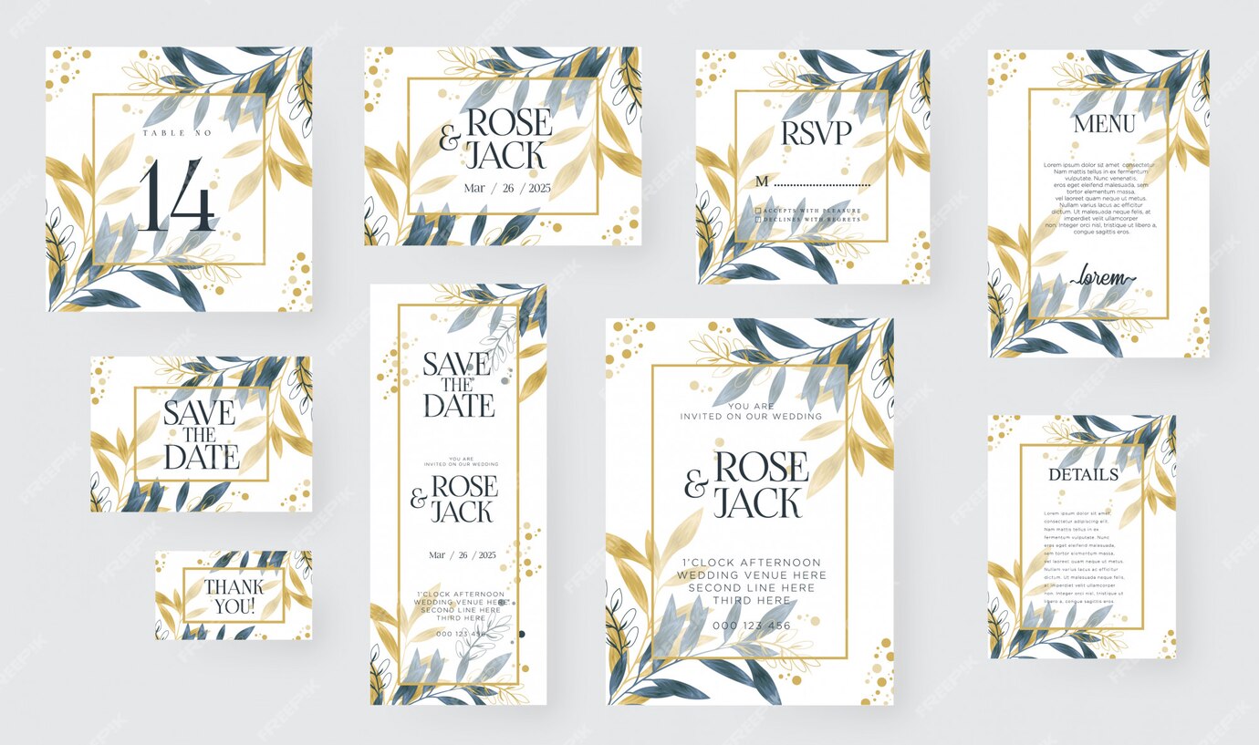 Premium Vector | Watercolor wedding invitation card template set with ...