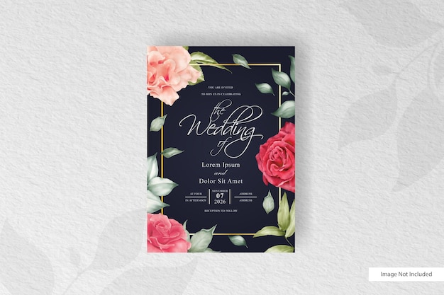 Watercolor wedding invitation card template with floral arrangement