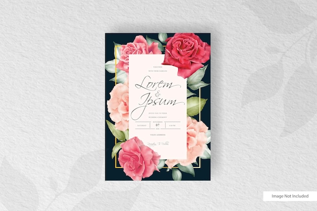 Watercolor wedding invitation card template with floral arrangement