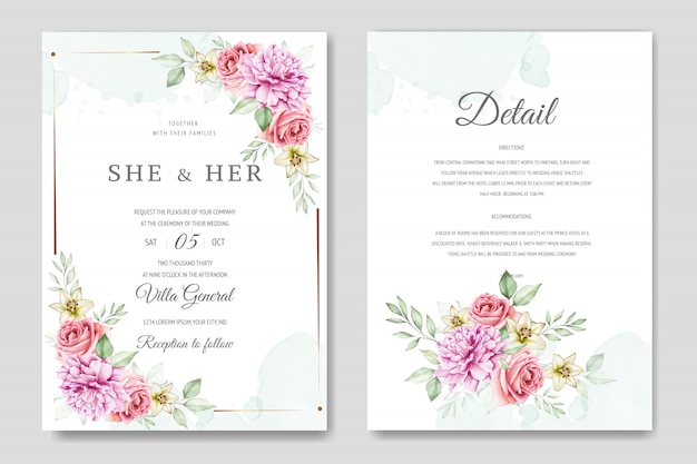 Watercolor wedding invitation card template