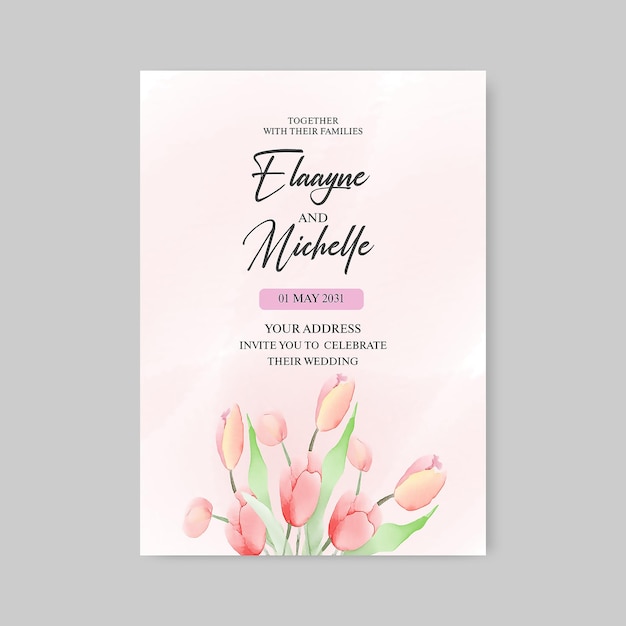 Watercolor wedding invitation card template