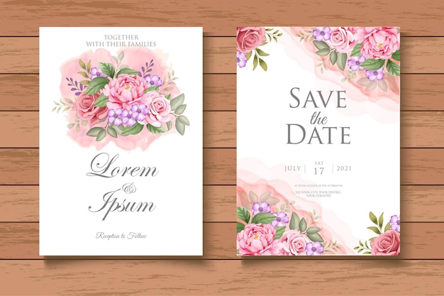 Watercolor wedding invitation card template