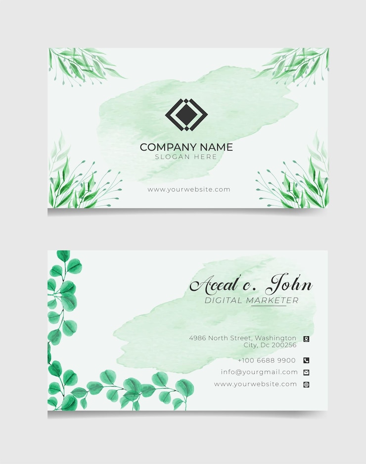 Vector watercolor wedding invitation card with beautiful and elegant floral leaves template