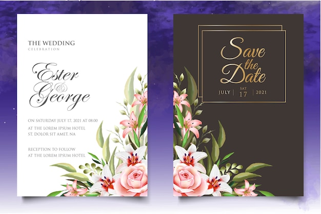 水彩の結婚式の招待状のデザインテンプレート