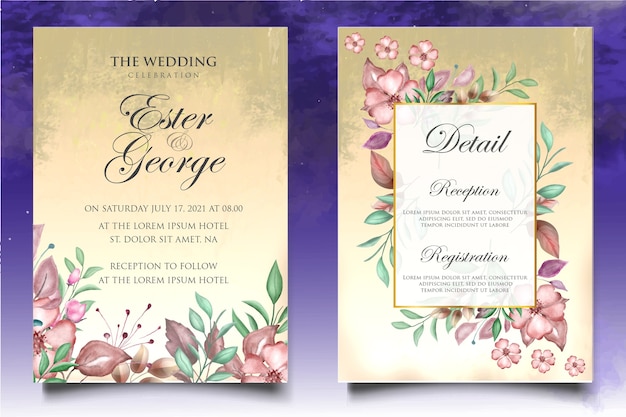 Watercolor wedding invitation design template