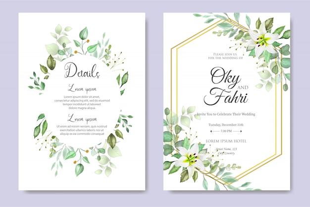 水彩の結婚式の招待状のデザインテンプレート