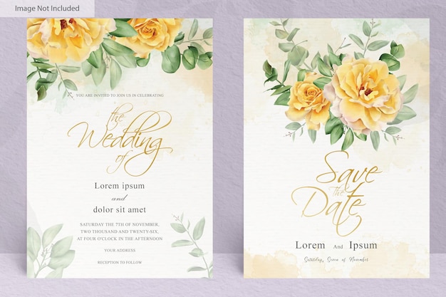 watercolor wedding invitation design with arrangement flower and eucalyptus leaves