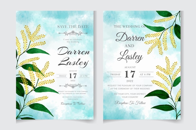 Watercolor wedding invitation floral frame with flowers leaves greeting cards save the date