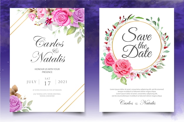 watercolor wedding invitation floral and leaves card template