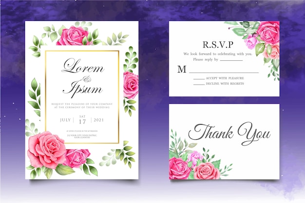 Watercolor wedding invitation floral and leaves card template