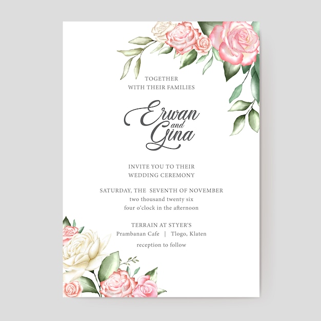 Watercolor wedding invitation template card design