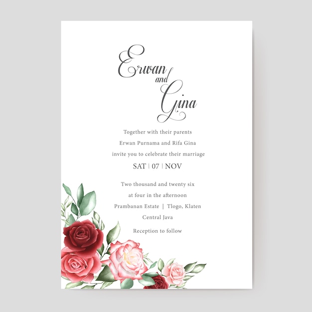 Watercolor wedding invitation template card design