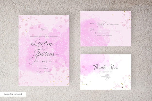 Watercolor wedding invitation template with abstract watercolor splash   and hand drawn liquid watercolor