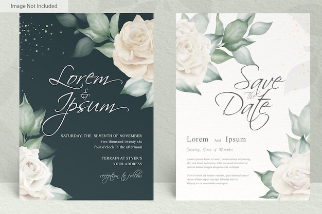 Watercolor wedding invitation template with arrangement flower and leaves