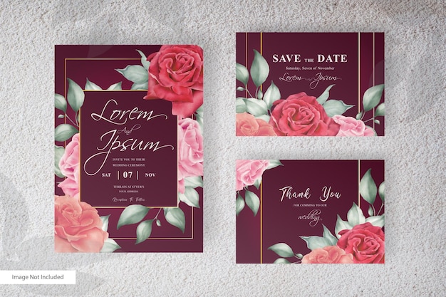 Watercolor wedding invitation template with beautiful floral and leaves