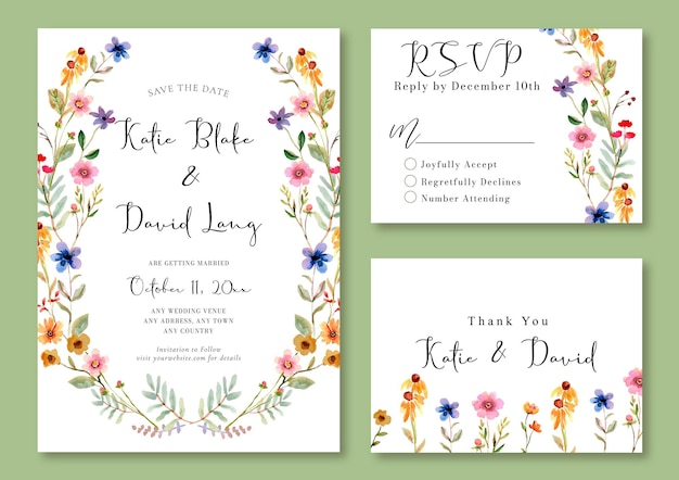 Watercolor Wedding Invitation Wildflowers Template