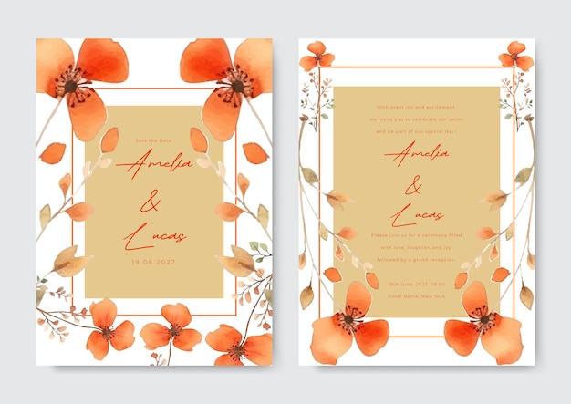 Watercolor wedding invitation with elegant olives green floral