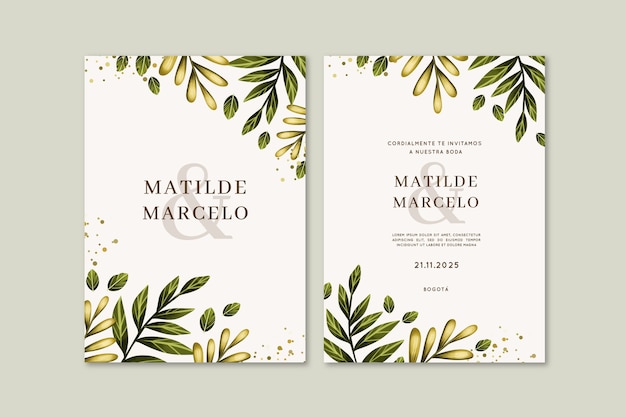 Vector watercolor wedding invitations in spanish