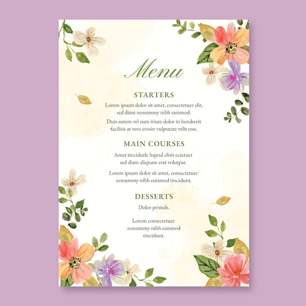 watercolor wedding menu template
