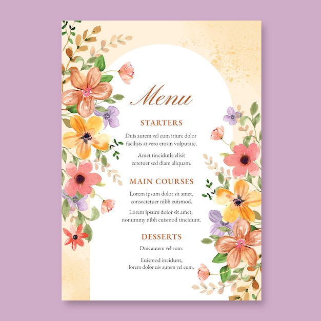 watercolor wedding menu template
