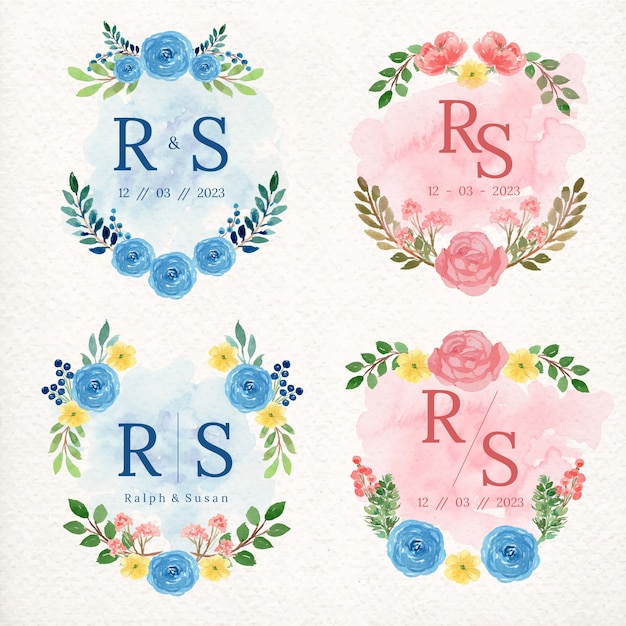 Watercolor wedding monogram collection