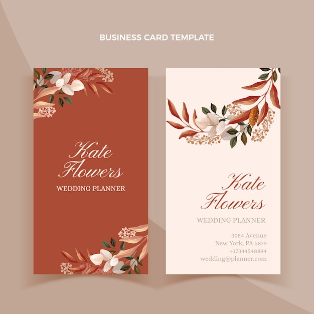 Vector watercolor wedding planner business card vertical