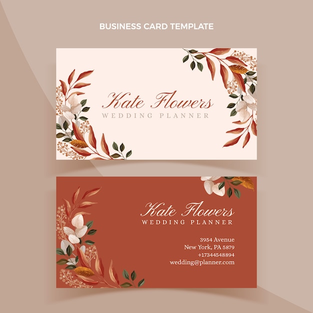 Vector watercolor wedding planner business card vertical