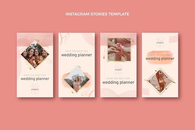 Vettore storie di instagram di wedding planner dell'acquerello