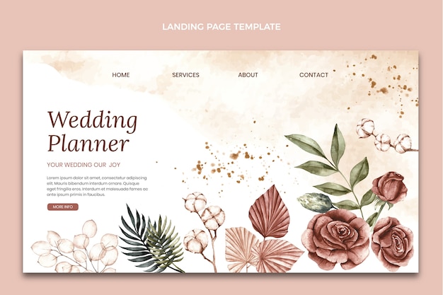 Vector watercolor wedding planner landing page