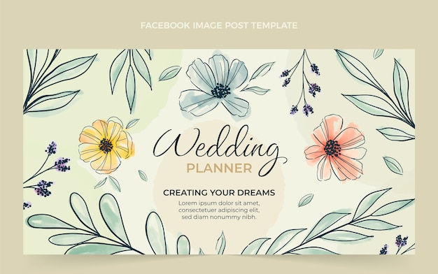 Vector watercolor wedding planner social media post template