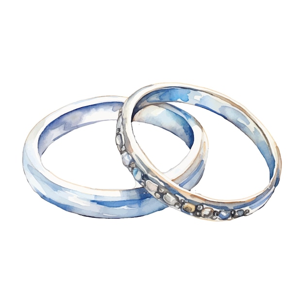 Watercolor wedding rings on white background