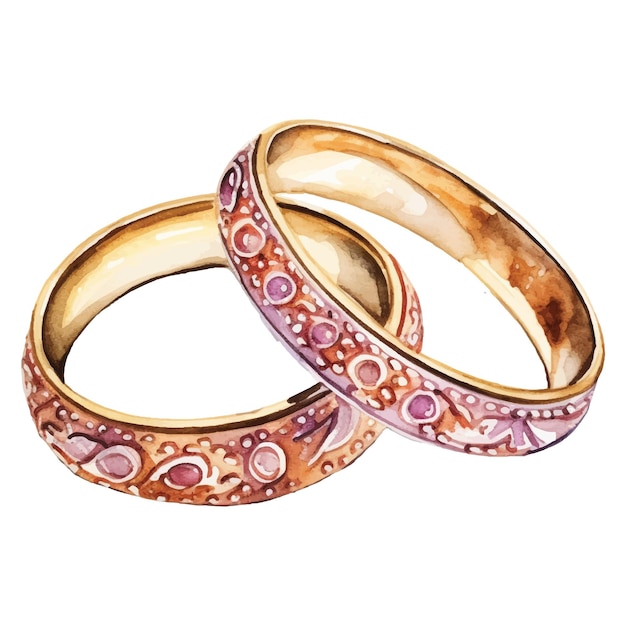 Watercolor wedding rings on white background