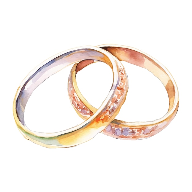 Watercolor wedding rings on white background