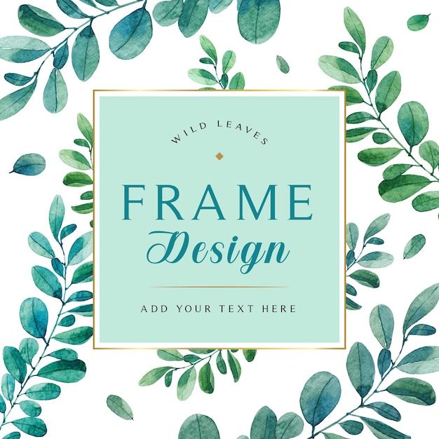 Watercolor wild leaves frame design