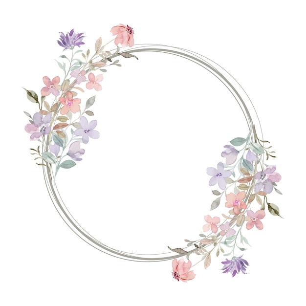 Vector watercolor wildflower wreath with circles