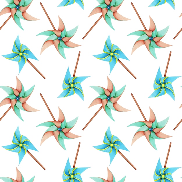 Watercolor windmill toys seamless pattern