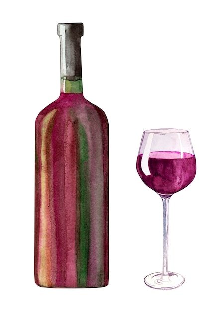 Vector watercolor wine bottle on white background